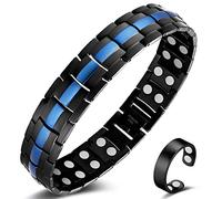 Vicmag Bracelet magnétique pour homme en acier titane Double rangée Aimants ultra force avec outil de réglage et boîte cadeau (ligne bleue)