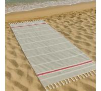 Vico Casa® Serviette de Plage Riviera 90x170cm, Serviette de Plage en Coton à Rayures/Fouta de Plage, Piscine, Sauna/Gris et Rouge