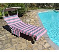 Vico Casa® Serviette de Plage VERSILIA 75x195cm en Coton, à Rayures/Serviette de Plage Chaise Longue avec Coussin, Poches et Sac de Transport/Corail et Vert