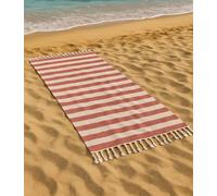 Vico Casa® Serviette de Plage VERSILIA 90x170cm, Serviette de Plage en Coton à Rayures/Fouta de Plage, Piscine, Sauna/Rouge et Blanc