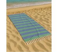 Vico Casa® Serviette de Plage VERSILIA 90x170cm, Serviette de Plage en Coton à Rayures/Fouta de Plage, Piscine, Sauna/Bleu et Vert