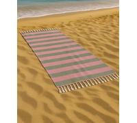 Vico Casa® Serviette de Plage VERSILIA 90x170cm, Serviette de Plage en Coton à Rayures/Fouta de Plage, Piscine, Sauna/Corail et Vert