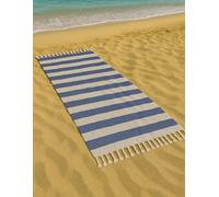 Vico Casa® Serviette de Plage VERSILIA Grand 90x200cm, Serviette de Plage en Coton à Rayures/Fouta de Plage, Piscine, Sauna/Bleu et Blanc