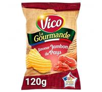 VICO - Chips La Gourmande saveur Jambon de Pays - 120g - Croustillantes et gourmandes pour l'apéritif - Sachet refermable. - Lot De 4 - Vendu Par Lot