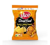VICO Chips Street Food Spicy Curry Sauce, sachet de 120 g, chips croustillantes aux pommes de terre françaises, sans huile de palme ni exhausteur de goût - Lot de 6