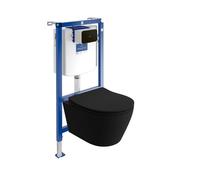 ViConnect H112 Elément encastré pour WC avec plaque de commande + WC suspendu Praia noir sans rebord | Kit complet | bouton noir |