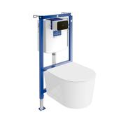 ViConnect H112 WC encastré avec panneau de commande + WC suspendu Loso blanc sans rebord | Kit complet | bouton noir |