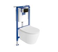 ViConnect H112 WC encastré avec panneau de commande + WC suspendu Praia blanc sans rebord | Kit complet | bouton noir |