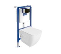 ViConnect H112 WC encastré avec plaque de commande + WC suspendu Parana blanc sans rebord | Kit complet | bouton noir |