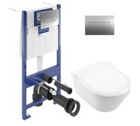 ViConnect Pro S Pack WC bâti Villeroy & Boch + WC sans bride Villeroy & Boch + abattant Duroplast + plaque (VICONTARCHI3-2CH)