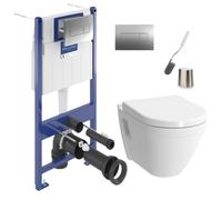 ViConnect Pro S Pack WC bâti Villeroy & Boch + WC Vitra + abattant SoftClose + plaque + brosse (VICONS50-2FL1-CHDE)