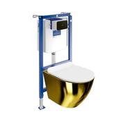 ViConnectH112 Elément encastré pour WC avec plaque de commande+WC suspendu Sofi Slim Gold/White sans rebord Set complet bouton