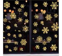 Vicor Lot de 4 feuilles d'autocollants de Noël réutilisables pour fenêtre - Flocons de neige dorés pour décoration de fenêtre de Noël