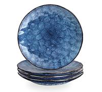 Vicrays Assiette Plate à Dîner,4 Pièces, Grande Assiette en Céramique,26,7 cm,passent au micro-ondes, au four, au lave-vaisselle, résistantes aux rayures, en convient pour steak, pâtes, pizza (bleu)