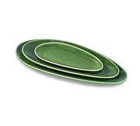 vicrays Lot de 3 grands plateaux de service ovales en porcelaine de 40,6 cm/35,6 cm/25,4 cm pour fête, barbecue, plateaux de service empilables pour apéritifs, sushis, restaurant (vert)