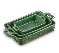 VICRAYS Lot de 3 plats de cuisson rectangulaires en céramique pour lasagnes, cuisine, gâteaux, dîners, banquets et usage quotidien, 38,1 x 21,6 cm (vert)