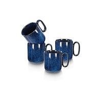 vicrays Lot de 4 tasses à café en céramique émaillée avec poignée pour café, latte, thé, lait, cacao, pour homme et femme, bleu