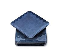 vicrays Lot de 6 assiettes carrées en céramique de 20,3 cm pour salade, dessert, apéritif, pain, passent au micro-ondes et au lave-vaisselle, bleu