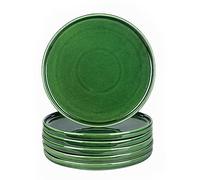 vicrays Lot de 6 assiettes plates en céramique - 25,4 cm - Pour steak, pâtes, pizza, maison, fête, restaurant - Résistantes aux rayures - Passe au micro-ondes et au lave-vaisselle - Vert