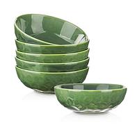 vicrays Lot de 6 bols à pâtes en céramique de 950 ml, grands saladiers, résistants aux éclats, passent au lave-vaisselle et au micro-ondes, bols en grès cannelés pour cuisine, bols de service (vert)