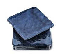 vicrays Lot de 6 grandes assiettes carrées en céramique de 25,4 cm pour steak, pâtes, pizza, passent au micro-ondes et au lave-vaisselle, bleu