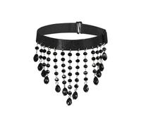 VicSec Collier ras du cou pour femme noir punk rétro gothique rock collier réglable avec larme gland perle anneau O Ring bijoux cadeau pour fille femme Halloween Noël fête club rave, taille unique