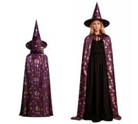 VicSec Costume d'Halloween pour adulte - Cape de sorcière avec chapeau | Manteau de sorcière unisexe pour bal masqué, fête de famille, carnaval, cosplay, 150 cm, 80 cm, noir, bleu, violet