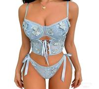 VicSec Ensemble Père Noël Lingerie Set Sexy de Seduction 2 Pièces en Tulle Transparent en Dentelle String Fleurs sous-Vêtements avec Soutien Teddy Babydoll Push Up Babydoll Nuisette pour Soirée