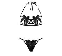 VicSec sexy Ensemble de Lingerie Nœud Papillon Dentelle Brasière et Jarretelles 2 Pièces Soutiens-Gorge Hot Chaude Nu Ouverte Licou