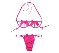 VicSec sexy Ensemble de Lingerie Nœud Papillon Dentelle Brasière et Jarretelles 2 Pièces Soutiens-Gorge Hot Chaude Nu Ouverte Licou