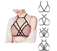 VicSec Soutien-gorge sexy à bretelles ajourées, sans sein, style punk/gothique, dos nu, ceinture réglable