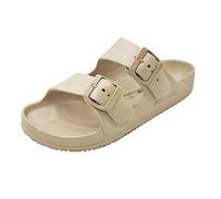 VICT POPU Sandales pour femme à bout ouvert avec double boucle réglable, sangle imperméable, semelle EVA, support de voûte plantaire, beige, 36 EU
