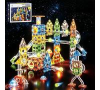 VICTERR Blocs Magnétiques Montessori 105 Pièces avec LED et Circuit de Billes - Jouet STEM Montessori dès 3 Ans - Smart Aimants Éducatif, Set de Construction Magnétique pour Enfants