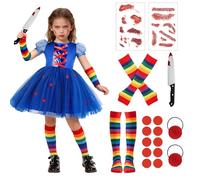 VICTERR Kit de Déguisement Halloween pour Filles, Costume de Poupée D'horreur pour Fille, Tatouages Temporaires, Gants, Chaussettes Hautes, pour Halloween Cosplay, Carnaval -L