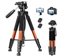 Victiv Trépied pour Appareil Photo 182 cm, Trépied de Voyage en Aluminium Ultraportable avec Aupport pour Téléphone Portable Convient pour Youtuber, Vlogger et Appel Vidéo - Orange