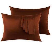Victivic Lot de 2 taies d'oreiller 100 % soie de mûrier pour cheveux et peau avec fermeture éclair dissimulée, douce, respirante, lisse et rafraîchissante pour femme endormie, chocolat, grand lit