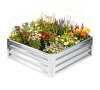 Victoam Jardinière surélevée en métal argenté 90 x 90 x 30 cm - Kit de plate-bande surélevée galvanisée avec gants de jardin - Jardinière carrée pour légumes, fleurs, herbes, sol ouvert, résistant aux