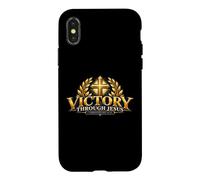 Victoire à Travers Jésus Pâques Écriture chrétienne inspirée Coque pour iPhone X/XS