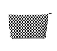 Victoire Classique à Carreaux géométriques Noirs et Blancs,Trousse de Toilette en Velours côtelé, Trousse de Maquillage Portable pour Les Voyages