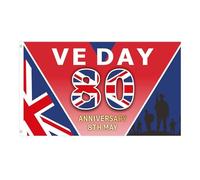 Victoire des 80 ans en Europe, VE Day 80th Flag - VE DAY 80e Drapeau commémoratif - Outil de décoration en polyester pour diverses fêtes, célébrations, réunions