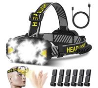 Victoper Lampe Frontale LED Ultra Puissante, 12 LEDs, 12 Modes Réglables, Rechargeable avec Détection de Geste, Étanchéité IPX5, Angle Ajustable à 90° pour Randonnée, Camping et Activités Nocturnes