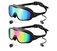 Victoper Lot de 2 lunettes de natation pour homme et femme avec pince-nez, anti-fuite, anti-brouillard, protection UV, panoramique à 180°, bandeau réglable, pour adultes et adolescents