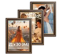 Victor Cadre Photo Artistique Chagall en Or Noir - Set de 3 - en 21x30 cm (A4) Cadre Photo 20x30 Vintage - Convient Pour Certificats - Témoignages - Châssis pour l'image Antique - Baroque