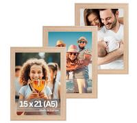 Victor Cadre Photo Dix Set de 3-15x21 cm (A5) en Beige - en Bois Moderne avec verre Acrylique incassable - Châssis pour l'image A5 15x21