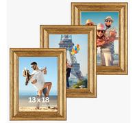 Victor Cadre Photo Goya en Or Set de 3 - en 13x18 cm - Bar: 31x19mm - Style Vintage Avec Verre Acrylique Incassable - Châssis pour l'image 13x18 Doré