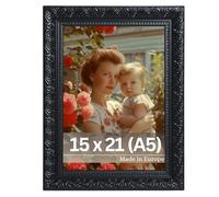 Victor Cadre Photo Rubens en 15x21 cm (A5) Noir - Bar: 30x20mm - Verre Véritable - Châssis pour l'image Baroque - Antique - Vintage 15x20 - A5 Ancien