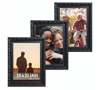 Victor Cadre Photo Rubens Set de 3 - en 15x21 cm (A5) Noir - Bar: 30x20mm - Verre Véritable - Châssis pour l'image Baroque - Antique - Ensemble de Cadres Photo 15x21 - A5 Ancien