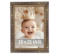 VictoR Cadre photo vintage Noir doré 15 x 21 cm (A5) "Vermeer" - Cadre baroque antique avec verre acrylique - Paroi arrière en MDF stable - Pour format portrait et paysage - Cadre photo A5 noir doré