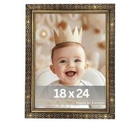 VictoR Cadre photo vintage "Vermeer" noir et doré 18 x 24 cm - Cadre baroque antique avec verre acrylique - Paroi arrière stable en MDF - Pour format portrait et paysage - Cadre photo A4 noir et doré