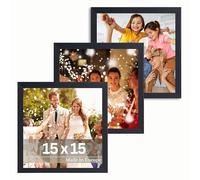 VictoR Dali Cadre photo 3 pièces 15x15 cm Noir - Cadre photo en bois - Ensemble de cadres photo carrés Noir 15x15 - Cadre photo moderne en bois avec verre acrylique incassable